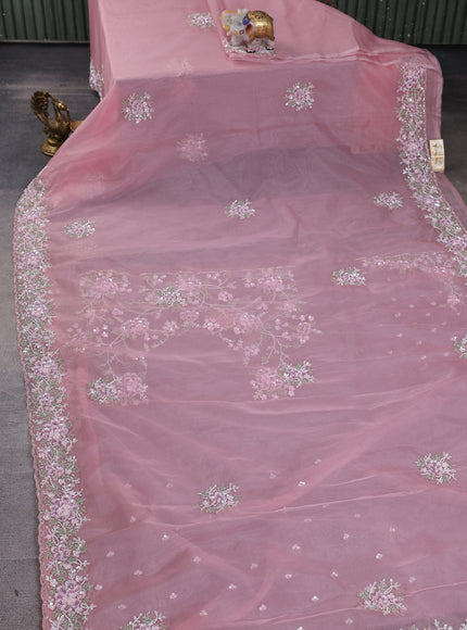 Peach Organza Embroidery Saree