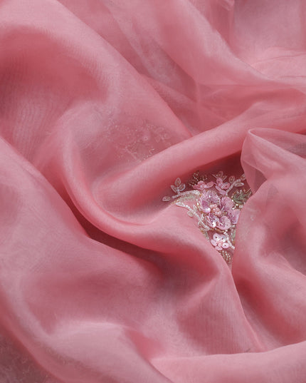 Peach Organza Embroidery Saree