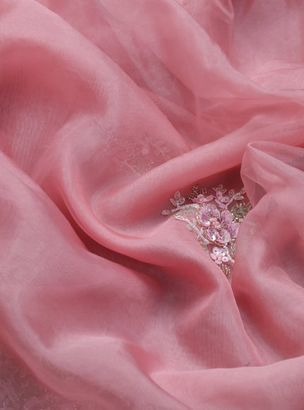 Peach Organza Embroidery Saree