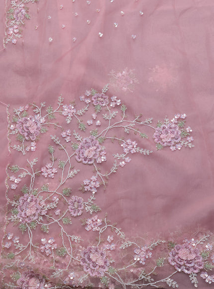 Peach Organza Embroidery Saree