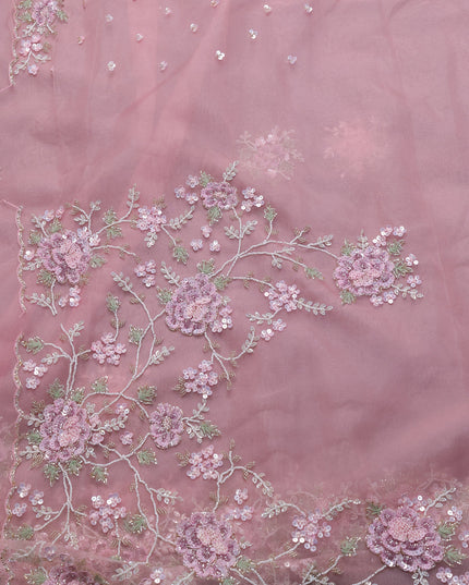 Peach Organza Embroidery Saree