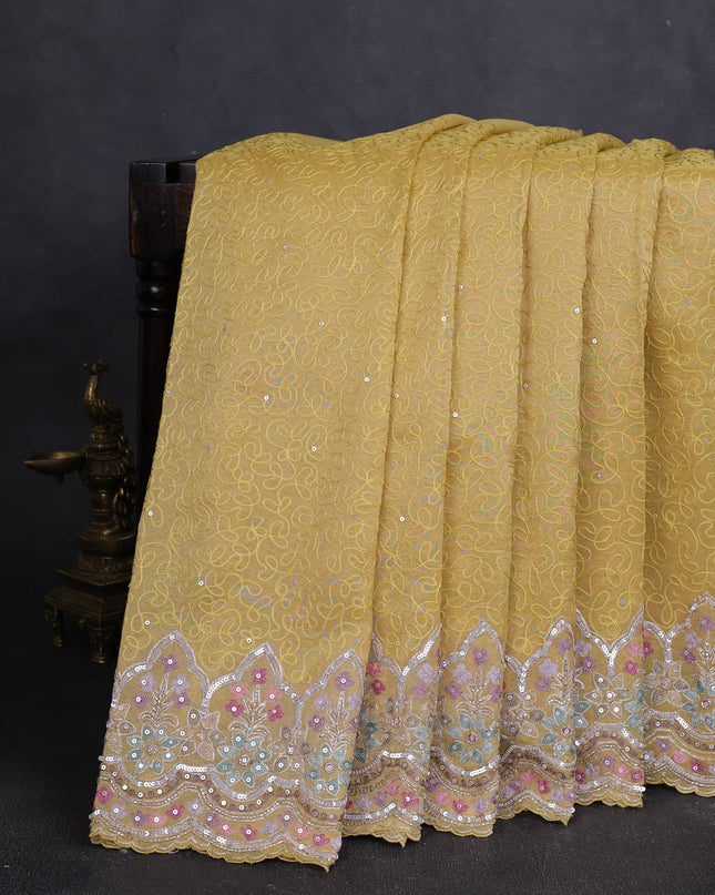 Yellow Tissue Embroidery Saree