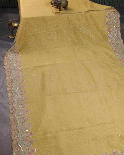 Yellow Tissue Embroidery Saree