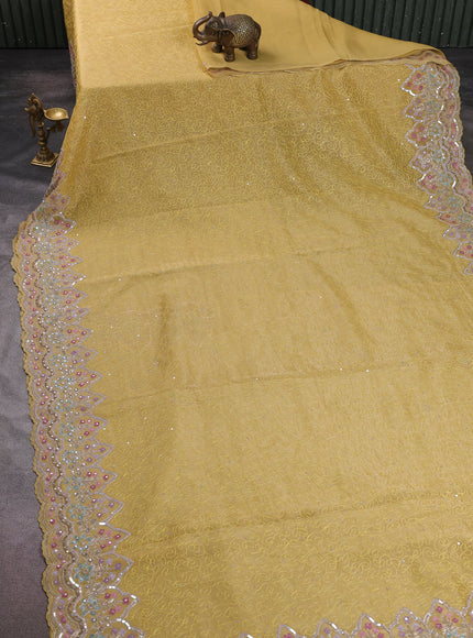 Yellow Tissue Embroidery Saree