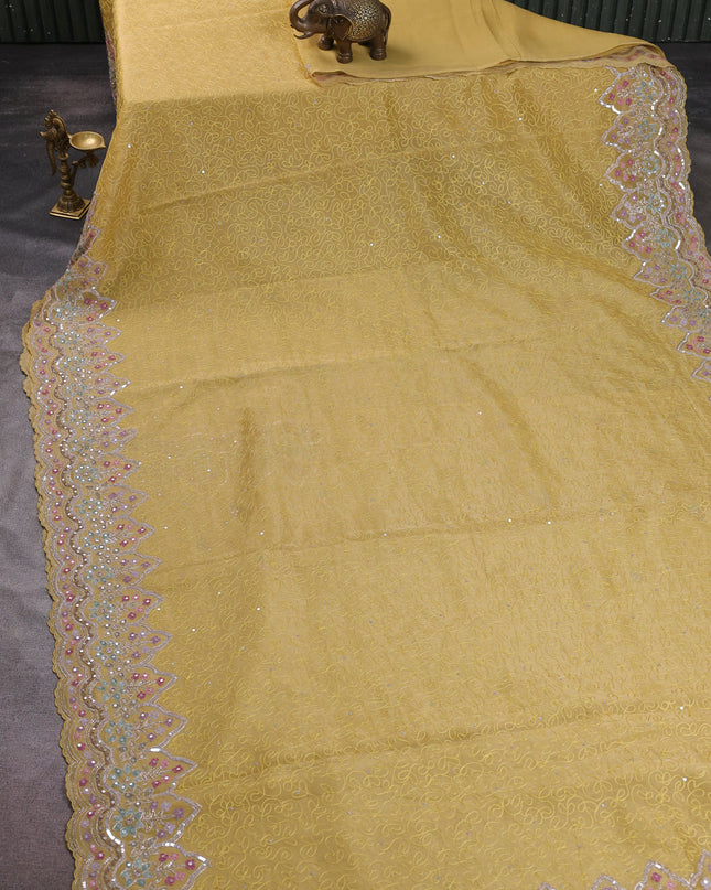 Yellow Tissue Embroidery Saree