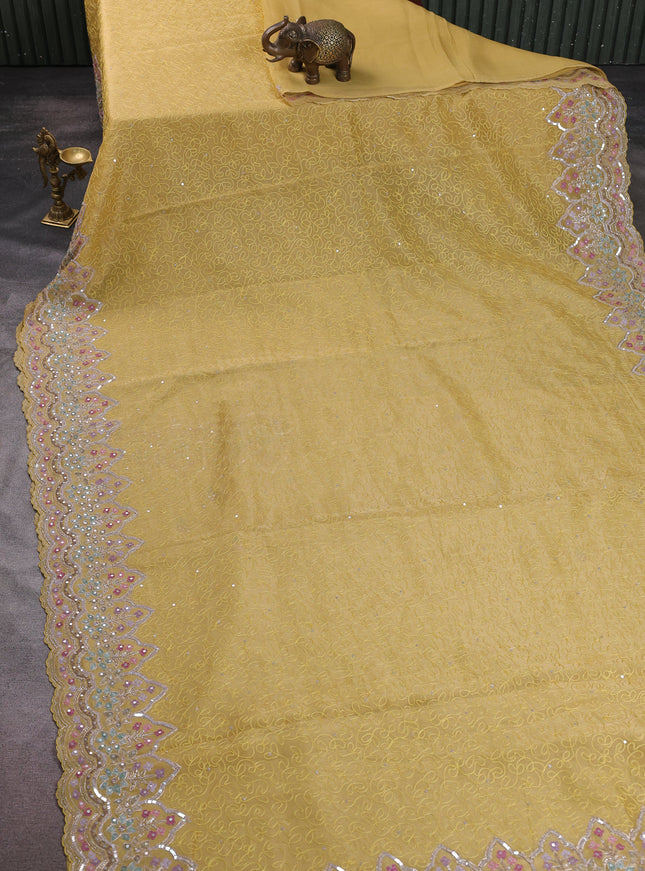 Yellow Tissue Embroidery Saree