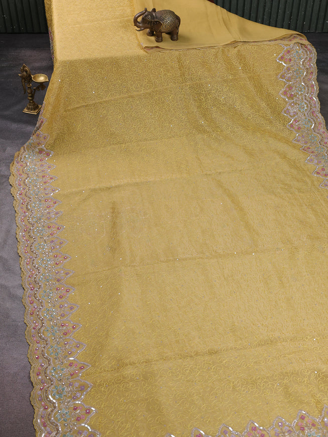 Yellow Tissue Embroidery Saree