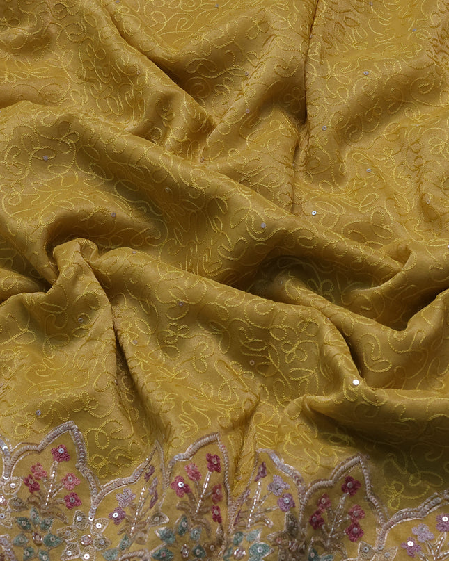Yellow Tissue Embroidery Saree