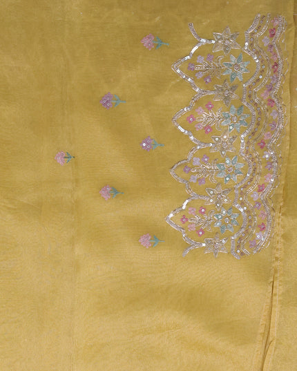 Yellow Tissue Embroidery Saree