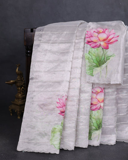 Silver Grey Tissue Silk Saree