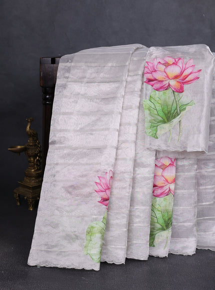 Silver Grey Tissue Silk Saree