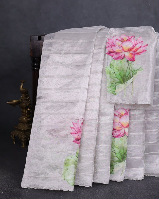 Silver Grey Tissue Silk Saree