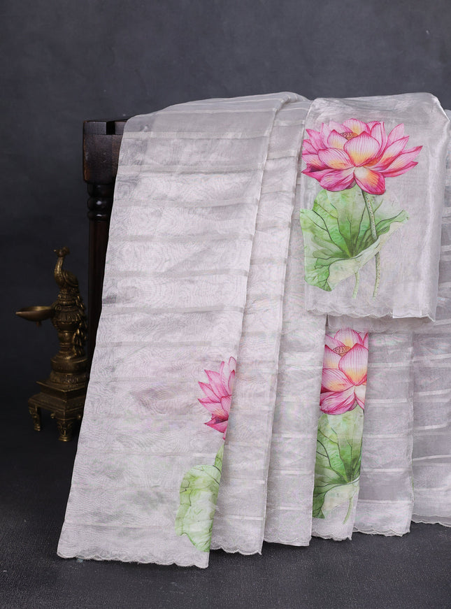 Silver Grey Tissue Silk Saree