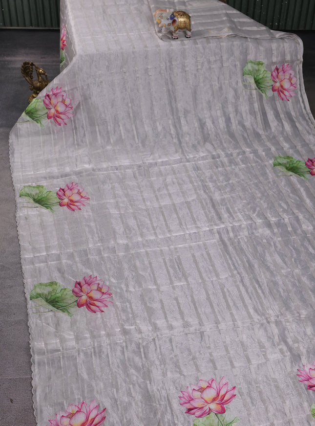 Silver Grey Tissue Silk Saree