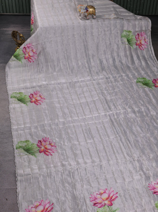 Silver Grey Tissue Silk Saree