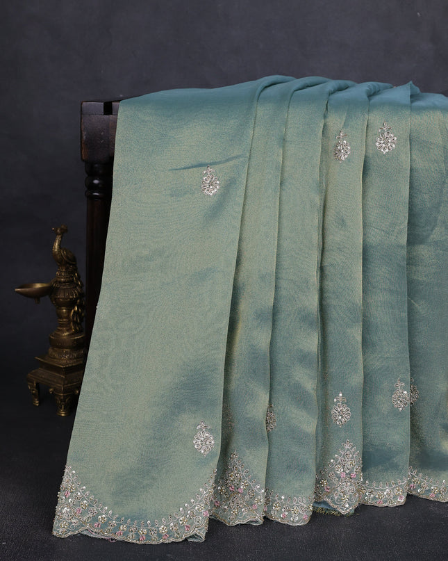 Teal Tissue Silk Saree