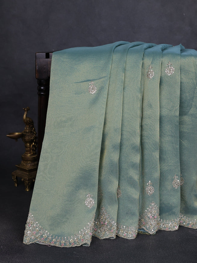 Teal Tissue Silk Saree