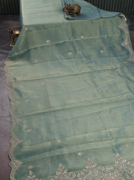 Teal Tissue Silk Saree