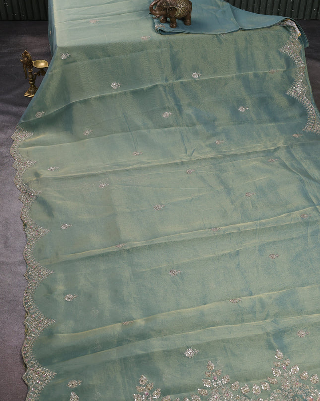 Teal Tissue Silk Saree