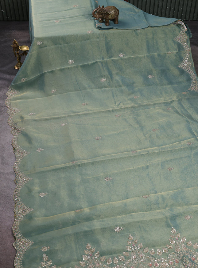 Teal Tissue Silk Saree