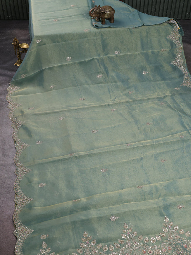 Teal Tissue Silk Saree
