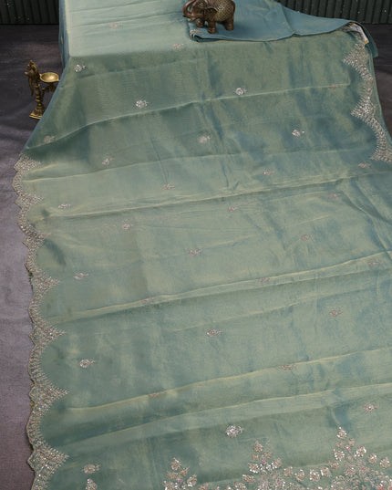Teal Tissue Silk Saree