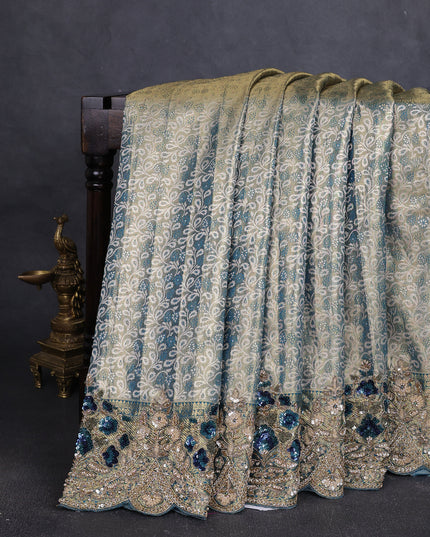 Teal Blue Pure Kanchipuram Silk Saree