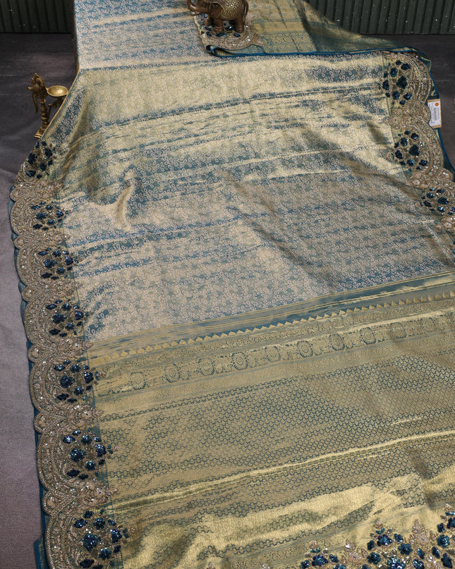 Teal Blue Pure Kanchipuram Silk Saree