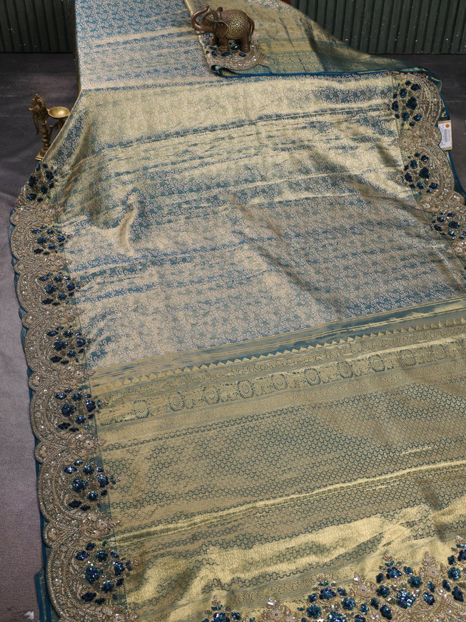 Teal Blue Pure Kanchipuram Silk Saree