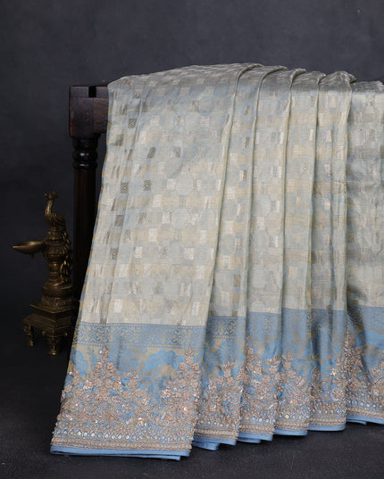 Golden Blue Pure Kanchipuram Silk Saree