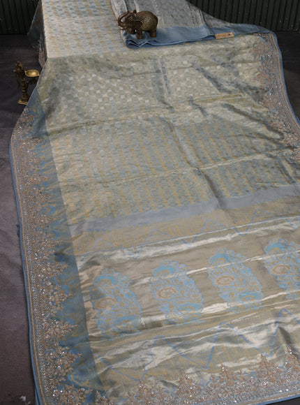 Golden Blue Pure Kanchipuram Silk Saree