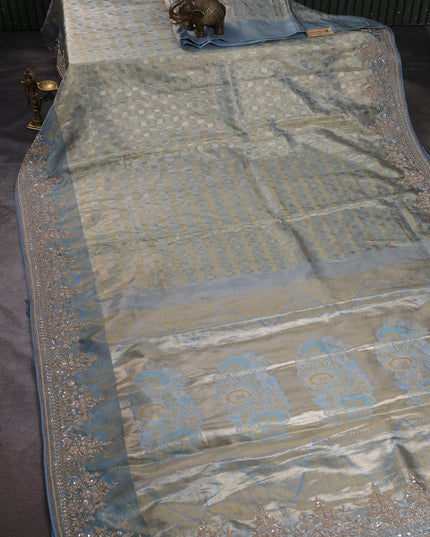Golden Blue Pure Kanchipuram Silk Saree
