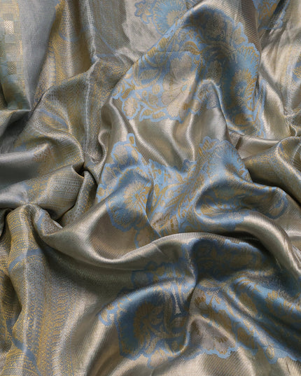 Golden Blue Pure Kanchipuram Silk Saree