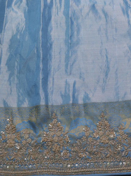 Golden Blue Pure Kanchipuram Silk Saree