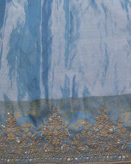 Golden Blue Pure Kanchipuram Silk Saree