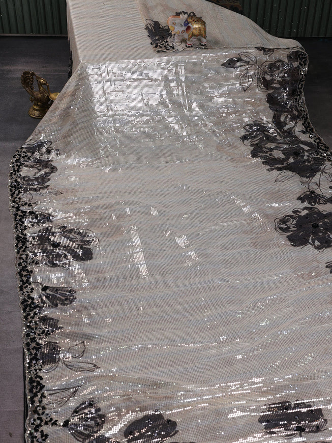 Beige Georgette Embroidery Saree