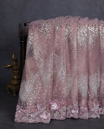 Lavender Net Embroidery Saree