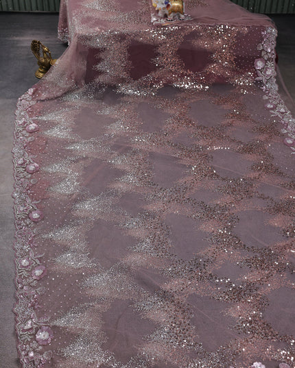 Lavender Net Embroidery Saree