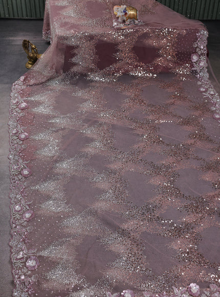 Lavender Net Embroidery Saree