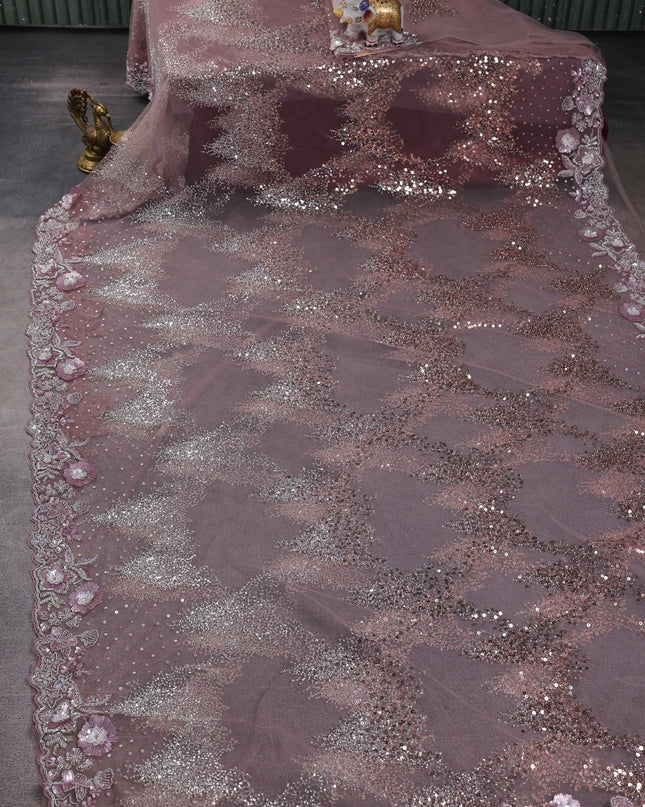 Lavender Net Embroidery Saree