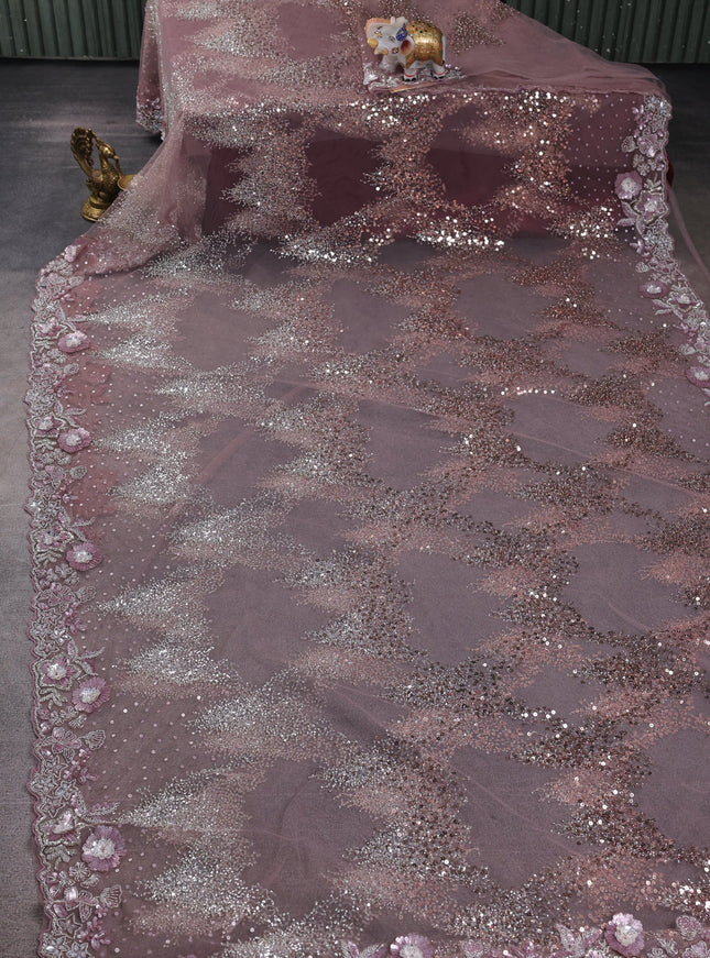 Lavender Net Embroidery Saree