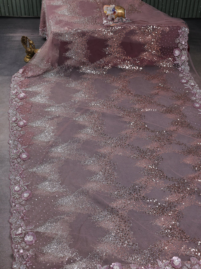 Lavender Net Embroidery Saree