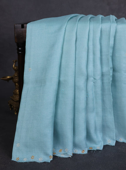Aqua Blue -Peach Tussar Embroidery Saree
