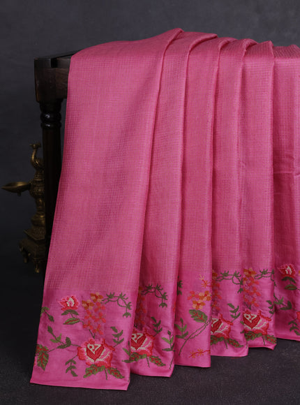 Pink Tussar Embroidery Saree