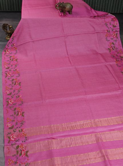 Pink Tussar Embroidery Saree