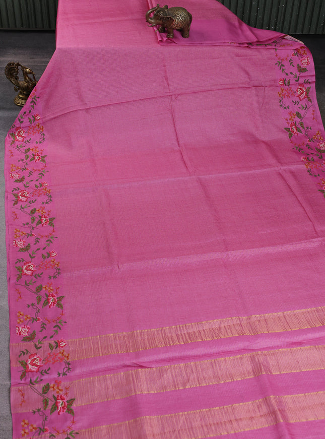 Pink Tussar Embroidery Saree