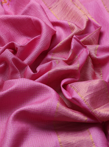 Pink Tussar Embroidery Saree