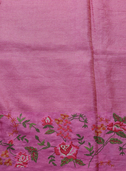 Pink Tussar Embroidery Saree