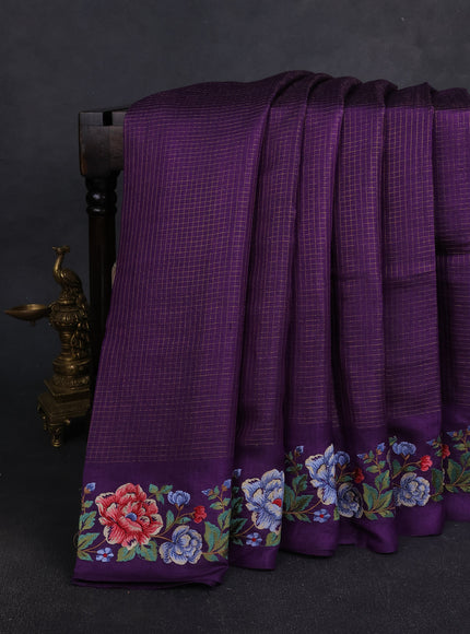 Purple Tussar Embroidery Silk Saree