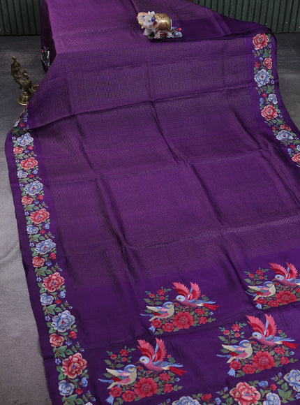 Purple Tussar Embroidery Silk Saree